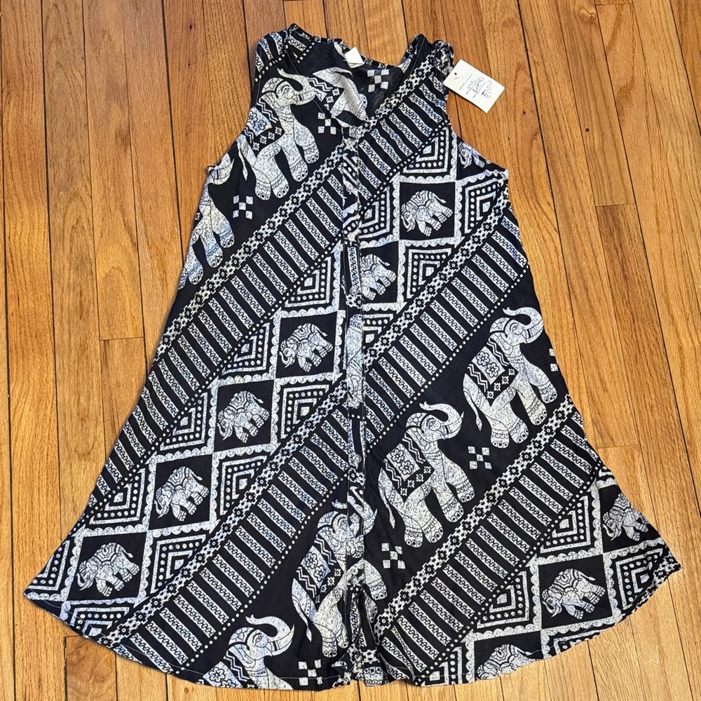 Rayon Dress Women's Tank Black and White Elephant Print Dress One Size Fits Most